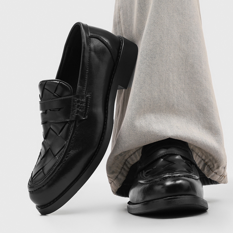 Men Formal Wear In Summer - Men handmade woven penny loafers black