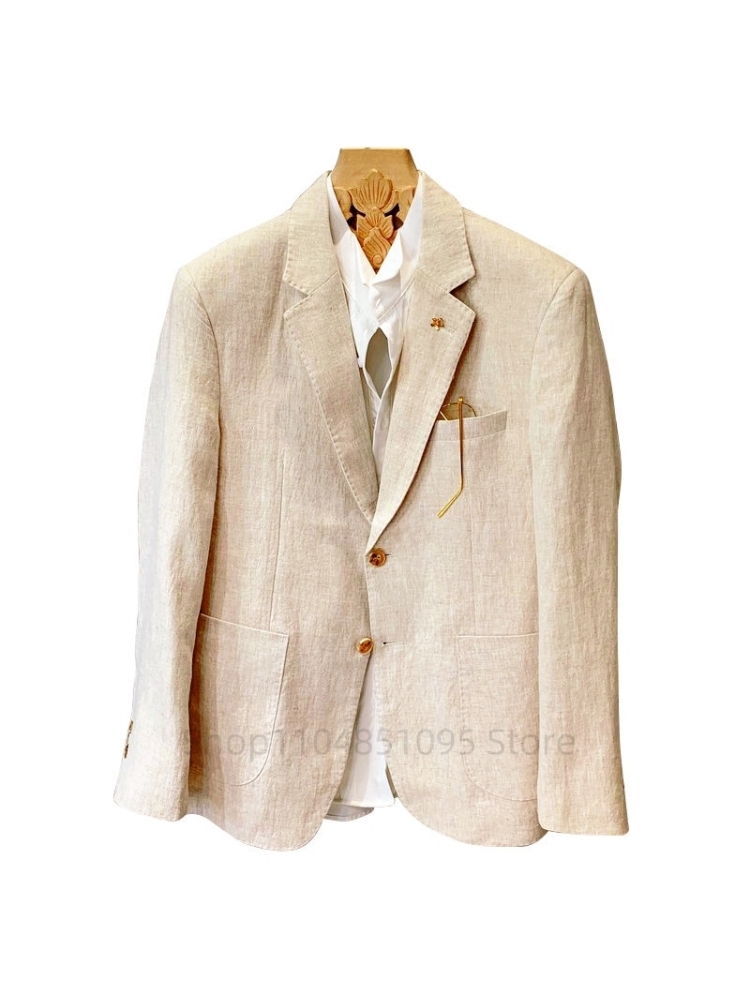 Beige Men Suit Linen Blazers J - đánh giá và giá Men Formal Wear In Summer