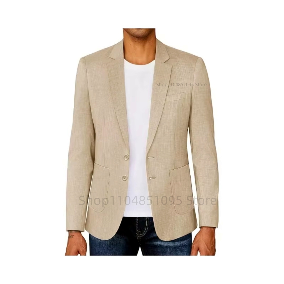 Slim Fit Men's Beige/Blue Line - đánh giá và giá Men Formal Wear In Summer