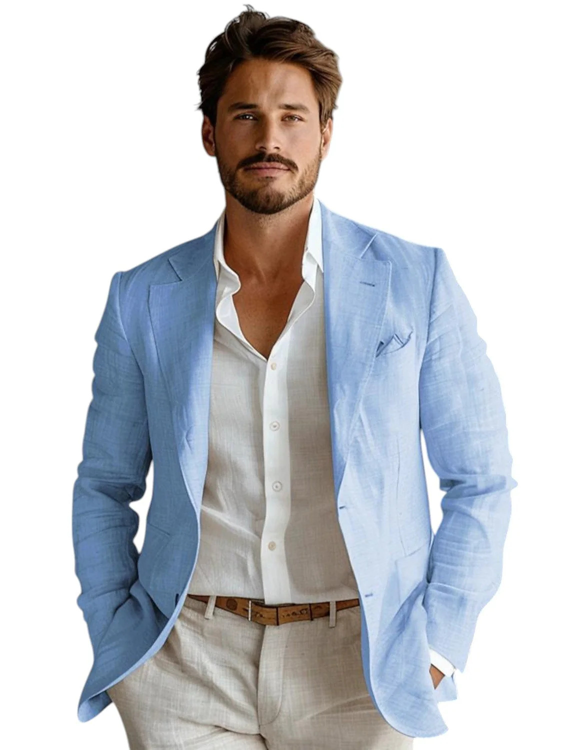Blue Slim Fit Men's Linen Blaz - đánh giá và giá Men Formal Wear In Summer
